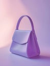 Lilac leather handbag on pastel purple background.